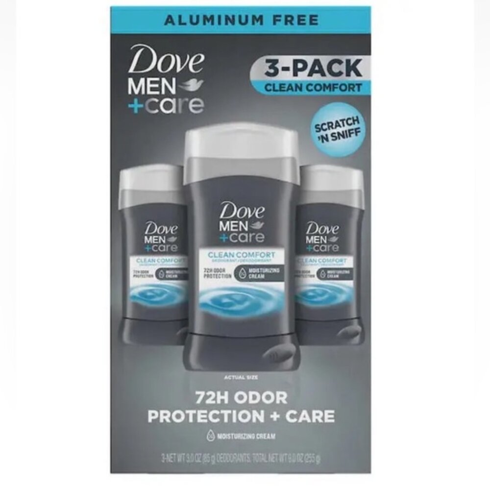 Dove Men+Care Aluminum Free Deodorant, Clean Comfort, 3 oz, 3 Pack in Box, New